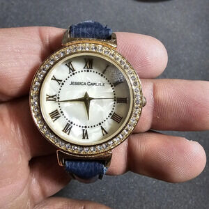 Jessica Carlyle Ladies Quartz Fashion Watch Gold Tone MOP Crystal Bezel Working